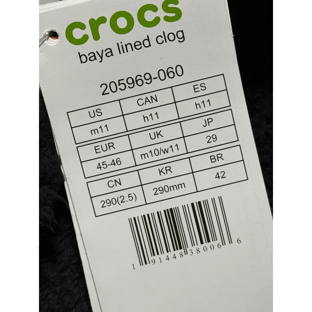 Crocs Baya Lined Clog Black Men 11 Fuzzy Fleece Warm Slip On 205969-060 NEW